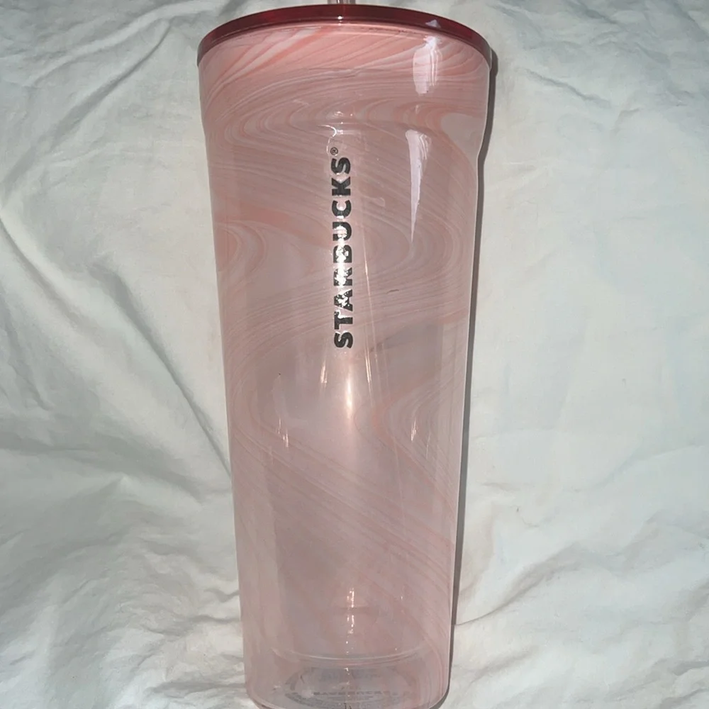 Starbucks 2017 Coral Pink Marble Double Wall Glass Tumbler Venti 20oz Ultra Rare